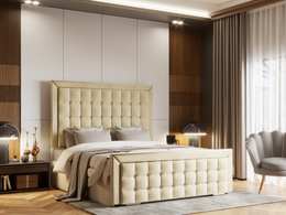 Cosima Border Cut Cubed Buttoned Bed Frame With Optional Storage
